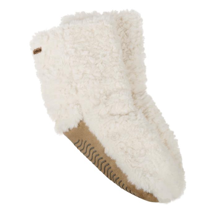 totes Ladies Faux Fur Slipper Socks Cream Extra Image 2